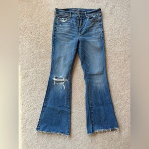 American Eagle Outfitters Distressed Blue Flare Jeans